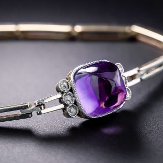 Edwardian Sugarloaf Amethyst and Rose-Cut Diamond Bracelet - 1