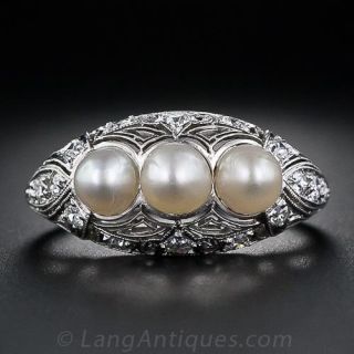 Edwardian Three-Pearl Ring - 1