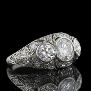 Edwardian Three Stone Diamond Dome Ring