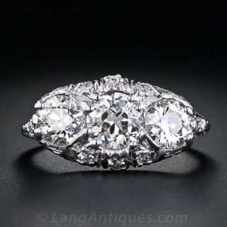 Edwardian Three Stone Diamond Filigree Ring