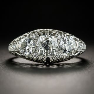 Edwardian Three-Stone Platinum Diamond Ring  - 1