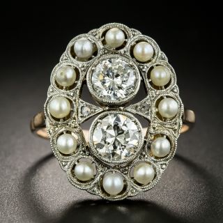 Edwardian Toi et Moi Diamond and Pearl Ring - 1