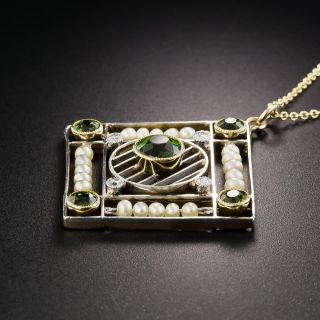 Edwardian Tourmaline and Seed Pearl Pendant