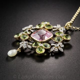 Edwardian Tourmaline, Peridot and Diamond Necklace