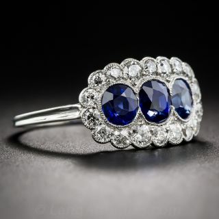 Edwardian Triple Natural Sapphire and Diamond Ring