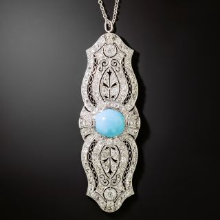 Edwardian Turquoise and Diamond Pendant - 2