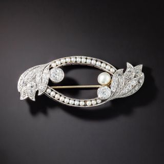 Edwardian Twin-Diamond and Natural Pearl Brooch - 1