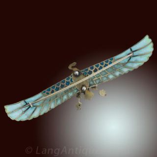 Egyptian Revival Enamel Silver Brooch