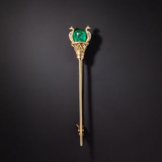 Egyptian Revival Falcon and Papyrus Emerald and Diamond Brooch - 1