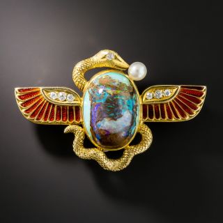 Egyptian Revival Opal and Enamel Brooch - Shreve & Co. - 1