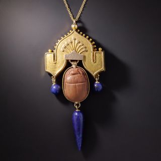 Egyptian Revival Scarab and Lapis Necklace - 2