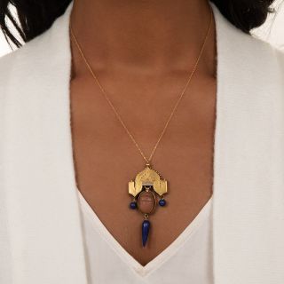 Egyptian Revival Scarab and Lapis Necklace