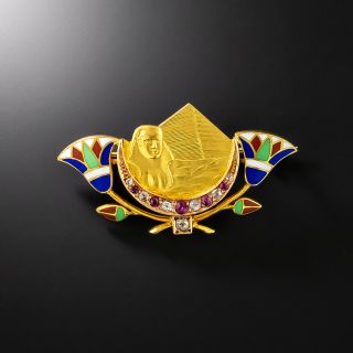 Egyptian Revival Sphinx and Pyramid Brooch - 2