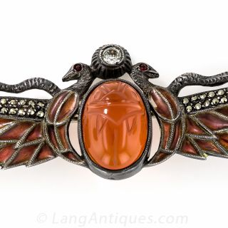 Egyptian Revival Sterling Silver Scarab Brooch