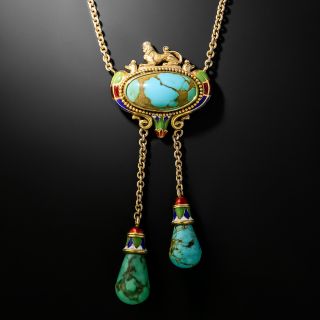Egyptian Revival Turquoise And Enamel Necklace by T. B. Starr, Circa 1900 - 2