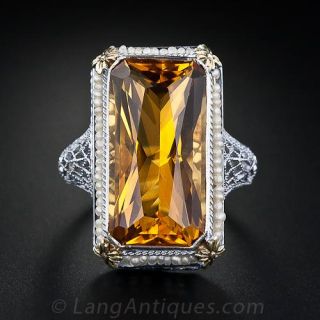 Eliongated  Rectangular Citrine and Seed Pearl Ring