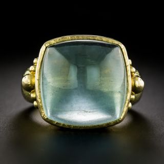 Elizabeth Locke 18K Aquamarine Cabochon Ring - 4
