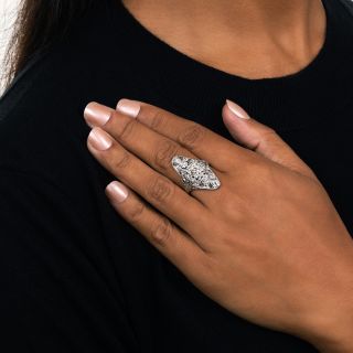 Elongated Art Deco Diamond Dinner Ring