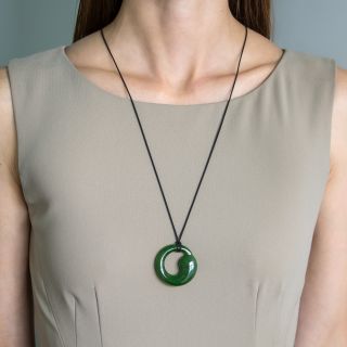  Elsa Peretti Eternal Circle Nephrite Pendant on Black Cord, 1970s