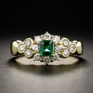 Emerald and 18K Gold Diamond Ring - 1