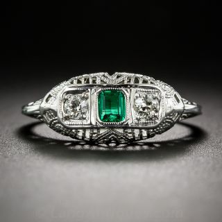 Emerald and Diamond Art Deco Three-Stone Ring