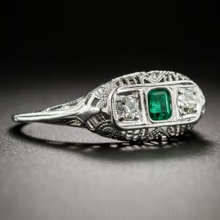 Emerald and Diamond Art Deco Three-Stone Ring