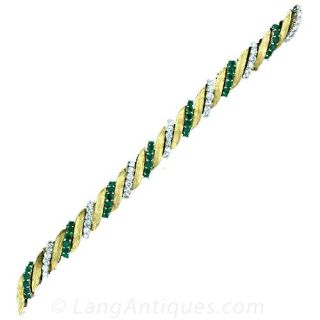 Emerald and Diamond  Barber Pole  Bracelet Main View 1
