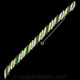 Emerald and Diamond 'Barber Pole' Bracelet