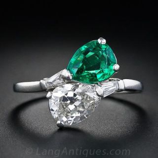 Emerald and Diamond Bypass Ring