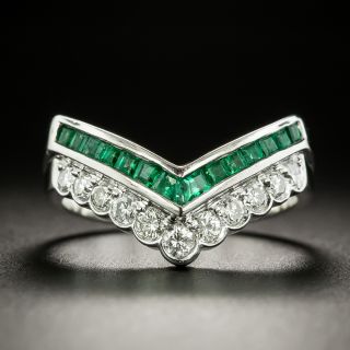 Emerald and Diamond Chevron Band Ring - 2