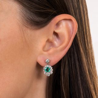 Emerald and Diamond Cluster Drop Earrings