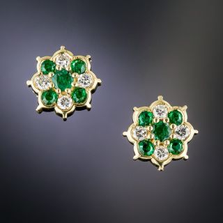 Emerald and Diamond Cluster Earrings