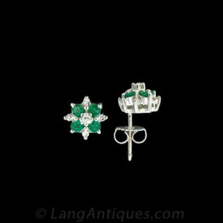 Emerald and Diamond Cluster Earrings