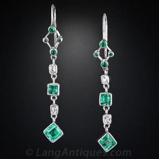 Emerald and Diamond Dangle Earrings