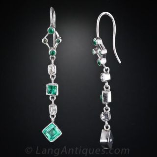 Emerald and Diamond Dangle Earrings