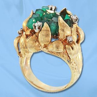 Emerald and Diamond Flower Motif Ring