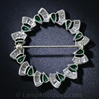 Emerald and Diamond  Platinum Circle Pin