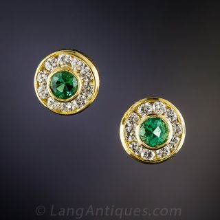 Emerald and Diamond Stud Earrings