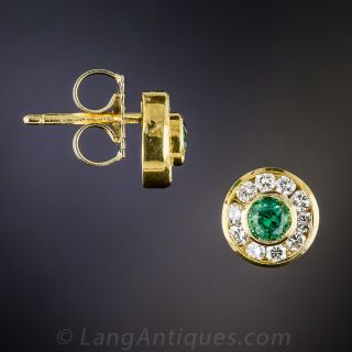 Emerald and Diamond Stud Earrings