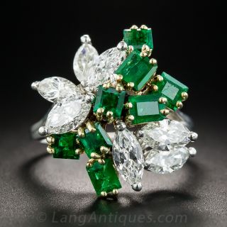  Emerald and Marquise Diamond Cocktail Ring - 2