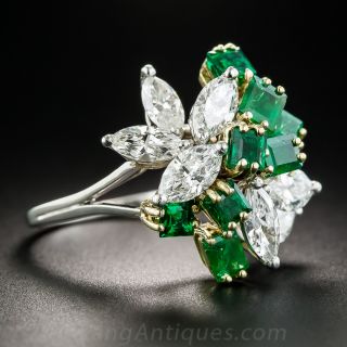  Emerald and Marquise Diamond Cocktail Ring