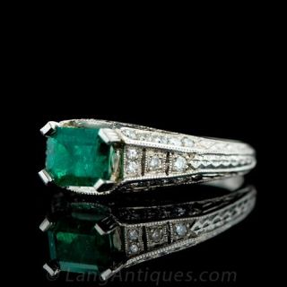 Emerald and Platinum Diamond Ring