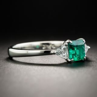 Emerald and Trillion Diamond Platinum Ring