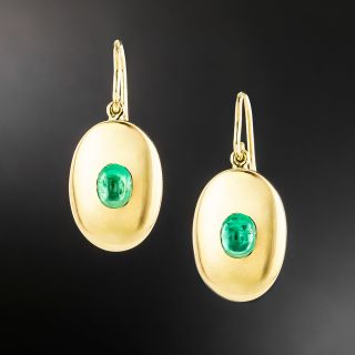 Emerald Cabochon Dangle Earrings, Circa 1900  - 2