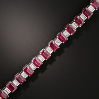 Emerald-Cut Burmese Ruby and Baguette Diamond Line Bracelet - GIA - 2