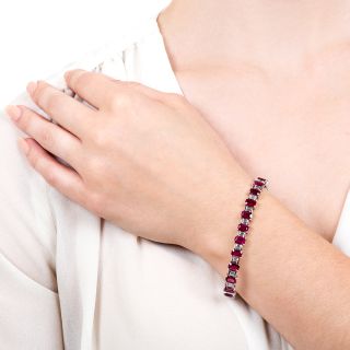 Emerald-Cut Burmese Ruby and Baguette Diamond Line Bracelet - GIA