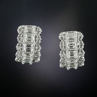 Emerald-Cut Diamond Hoop Earrings - 1