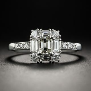 Emerald-Cut Diamond Platinum Cluster Ring