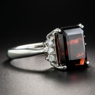 Emerald-Cut Garnet Platinum Diamond Ring