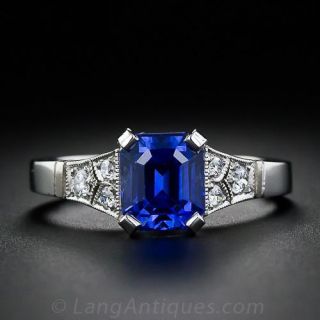 Emerald Cut Sapphire and Diamond Art Deco Style Ring